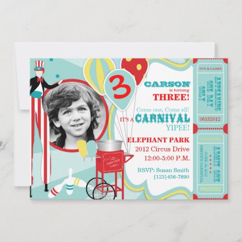 Carnival Stilt Walker  Cotton Candy Birthday Invitation