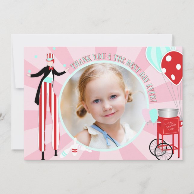 Carnival Stilt Walker Cotton Candy Thank You Card (Front)