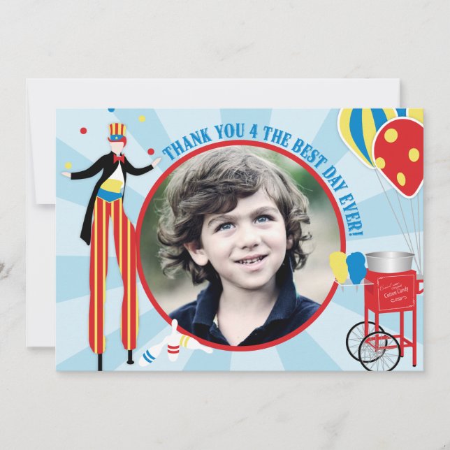 Carnival Stilt Walker Cotton Candy Thank You Card (Front)