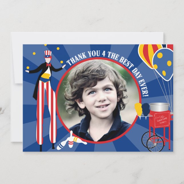 Carnival Stilt Walker Cotton Candy Thank You Card (Front)