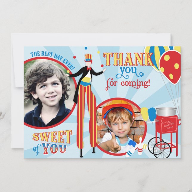 Carnival Stilt Walker Cotton Candy Thank You Card (Front)