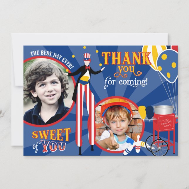 Carnival Stilt Walker Cotton Candy Thank You Card (Front)