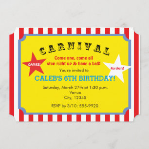 Carnival Striped Birthday Party Ticket Invitation