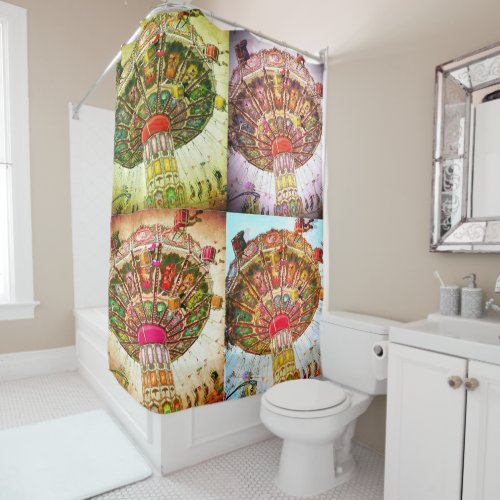 Carnival swing ride photo collage vintage retro shower curtain