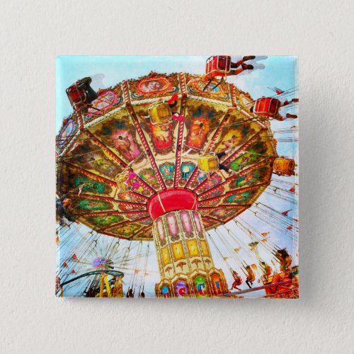 Carnival swing ride photo vintage retro blue sky button