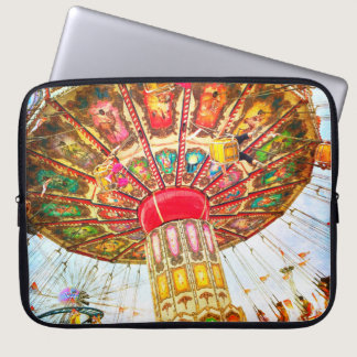 Carnival swing ride photo vintage retro blue sky laptop sleeve