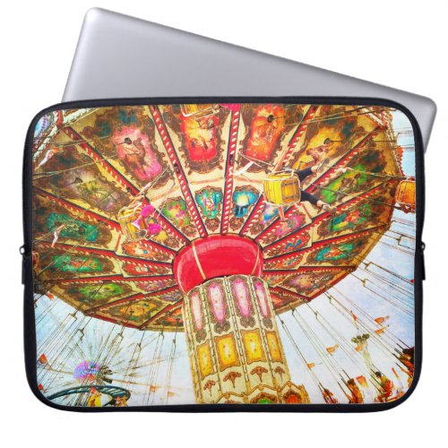 Carnival swing ride photo vintage retro blue sky laptop sleeve