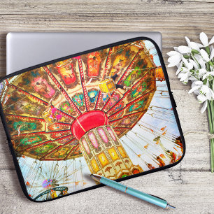 Carnival swing ride vintage retro blue sky graphic laptop sleeve