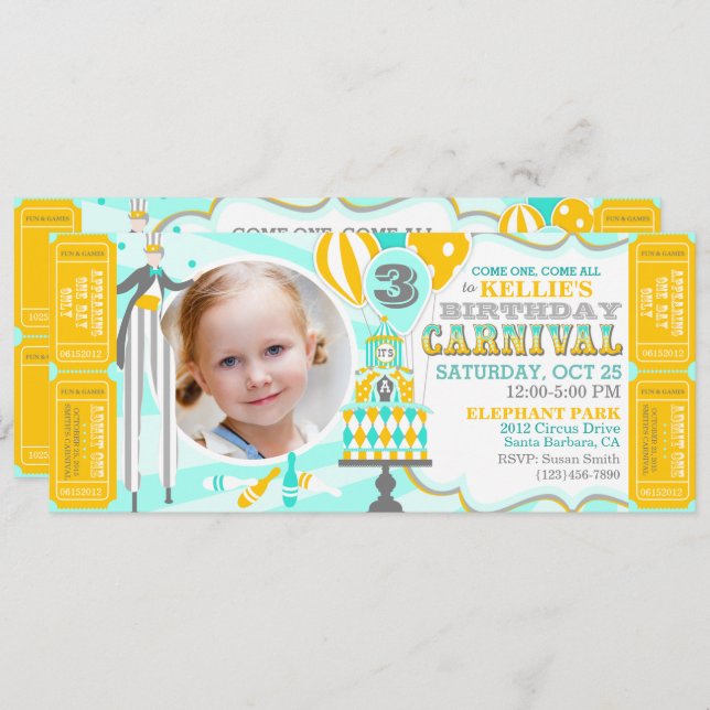 Carnival Tent Cake Birthday Invitations (Front/Back)