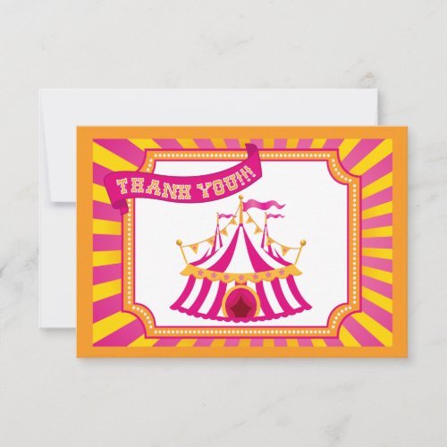 Carnival Tent  Orange and Pink Thank You Cards