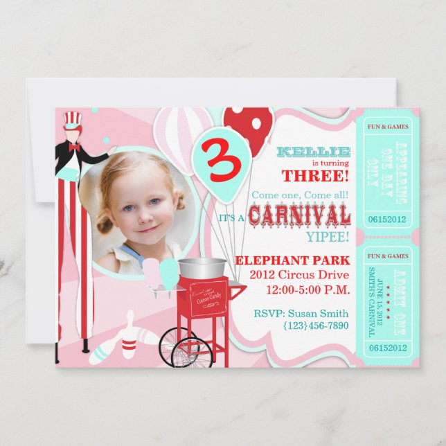 Carnival Theme Birthday Invitation A7-PKRD (Front)