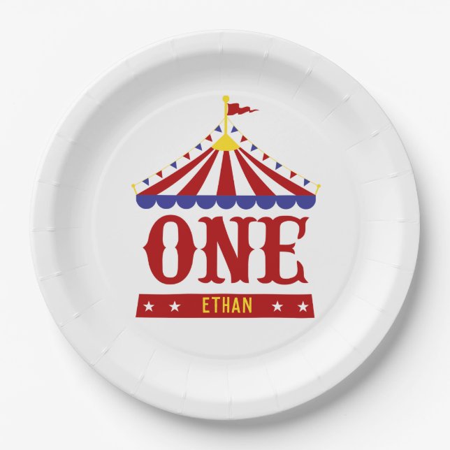 Carnival Theme Custom 1st Birthday Circus Paper Plates (Front)