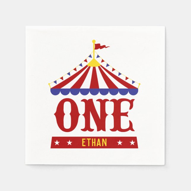 Carnival Theme Custom First Birthday Party Napkins (Front)