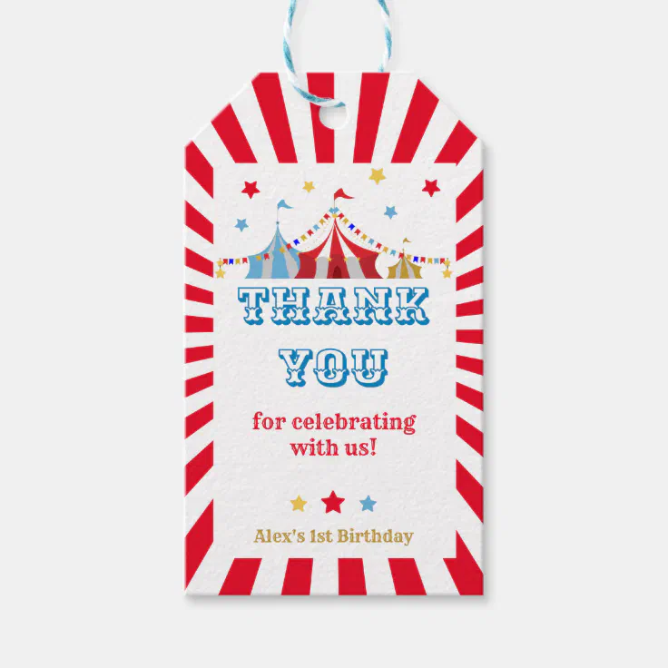 Set of 40 tags Circus Birthday Party favor tags Circus Thank you Tags Colorful Favors Tags 