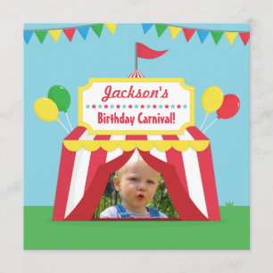 Carnival Themed Kids Birthday Party Photo Invitation