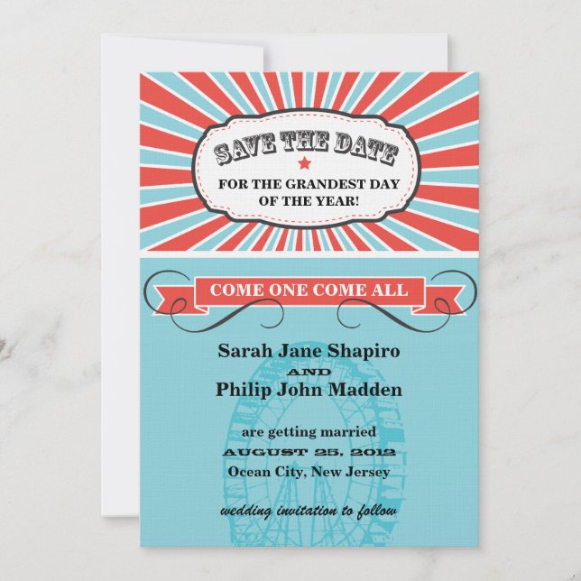 Carnival Themed Wedding Save the Date (Front)