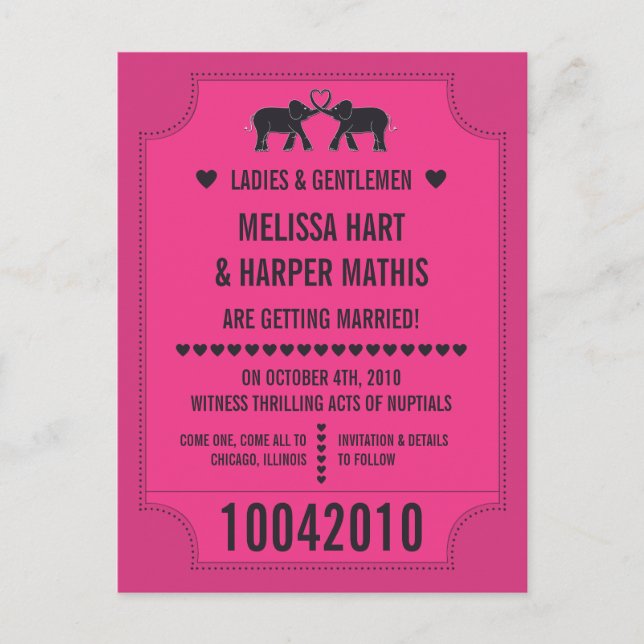 Carnival Ticket Save the Date Postcard (Front)