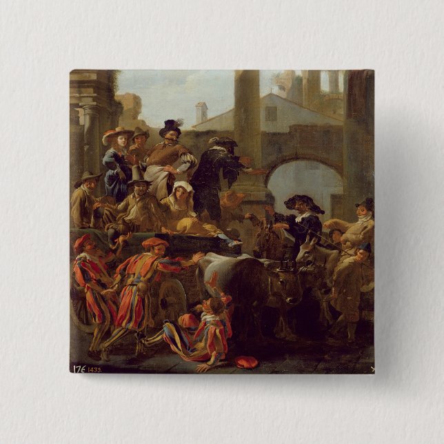 Carnival Time in Rome, 1653 (oil on canvas) Button (Front)