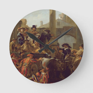 Carnival Time in Rome, 1653 (oil on canvas) Round Clock