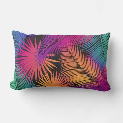 Carnival Tropical Palm Leaves Pattern Watercolor Lumbar Pillow