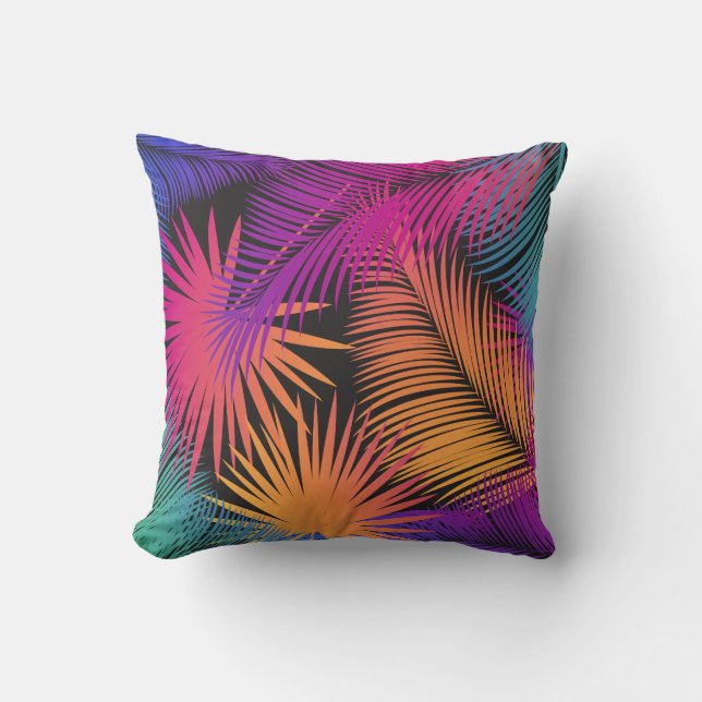 Carnival Tropical Palm Leaves Pattern Watercolor Throw Pillow (Front)