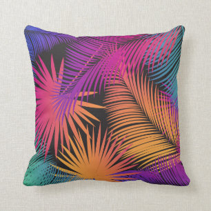 Carnival Tropical Palm Leaves Pattern Watercolor Throw Pillow