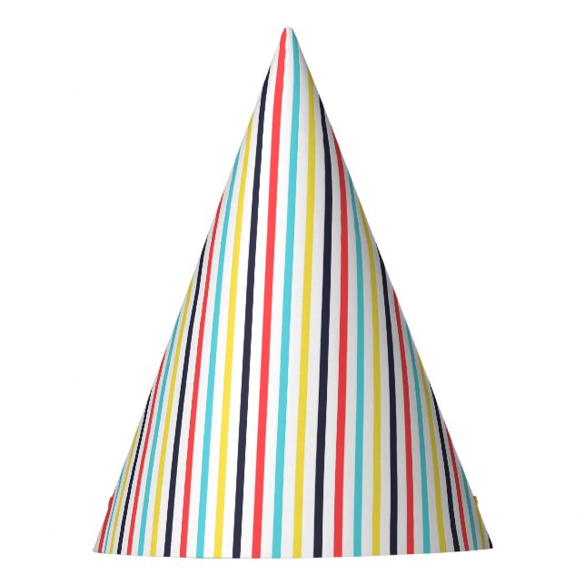 Carnival Vertical Thin Colorful Stripe Birthday Party Hat (Front)