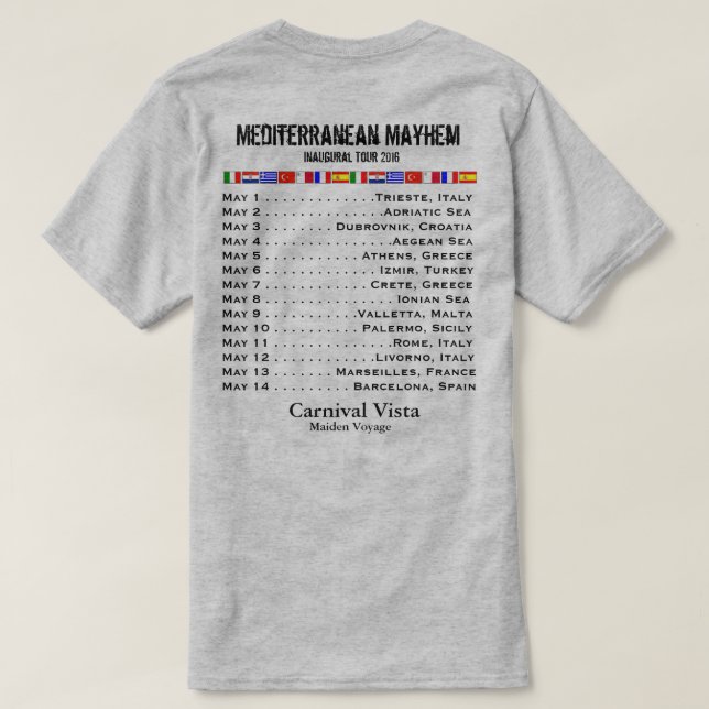 Carnival Vista Inaugural Sailing - Mediterranean T-Shirt (Design Back)