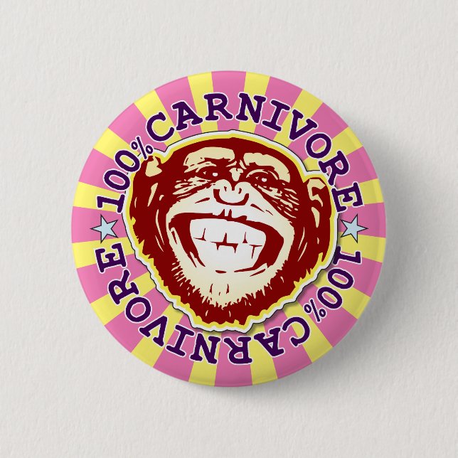 Carnivore 100% Funny Funky Monkey Badge Button (Front)