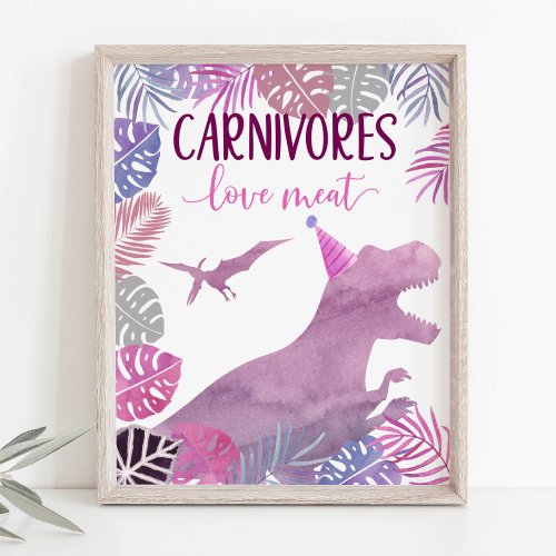 Carnivores Pink Purple Dinosaur Birthday Sign