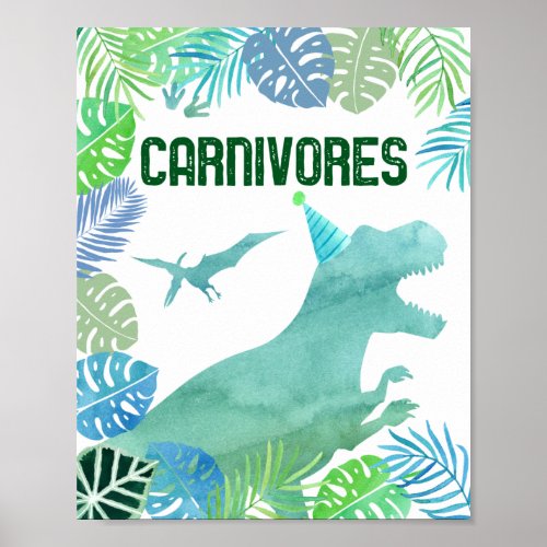 Carnivores T_Rex Dinosaur Greenery Birthday Poster