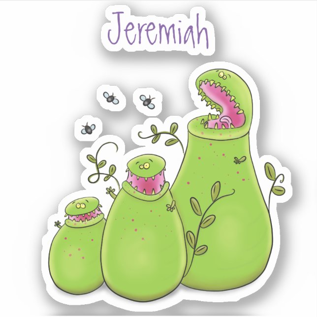 Carnivorous pitcher plants cartoon illustration sticker (Front)