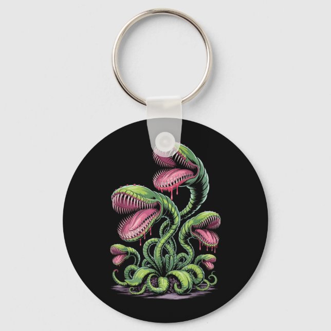 Carnivorous Plant Monster Illustration With Teeth Keychain (Front)