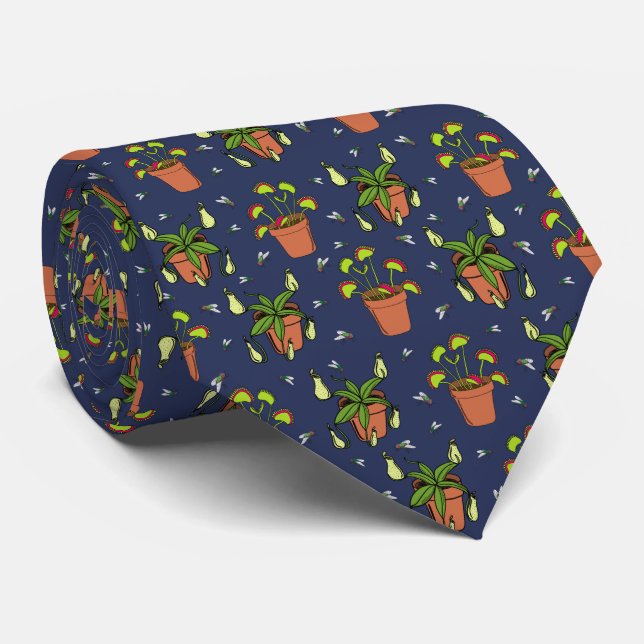 Carnivorous Plants Nepenthes and Venus Fly Traps Neck Tie (Rolled)