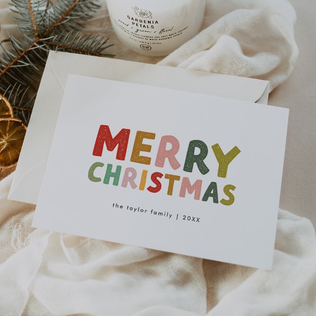 CAROL Colorful Cute Family Fun Merry Christmas Holiday Card (CAROL Colorful Cute Family Fun Merry Christmas Holiday Card)