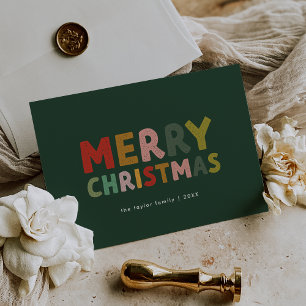 CAROL Green Cute Family Fun Merry Christmas Holiday Card