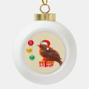 Carol Little Bird Ceramic Ball Christmas Ornament