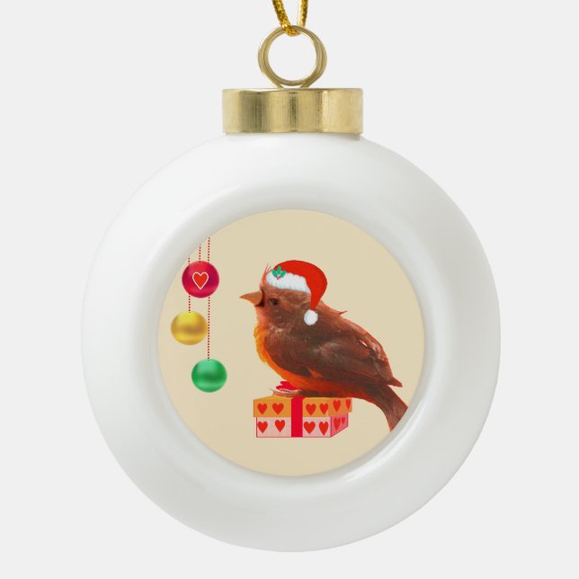 Carol Little Bird Ceramic Ball Christmas Ornament (Front)