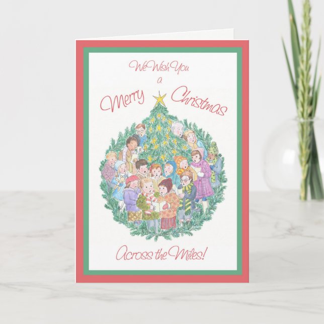 Carol Singers and Christmas Tree Across the Miles Holiday Card (Front)