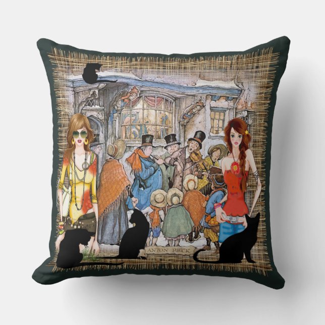 Carol Singers in old Amsterdam Throw Pillow (Front)