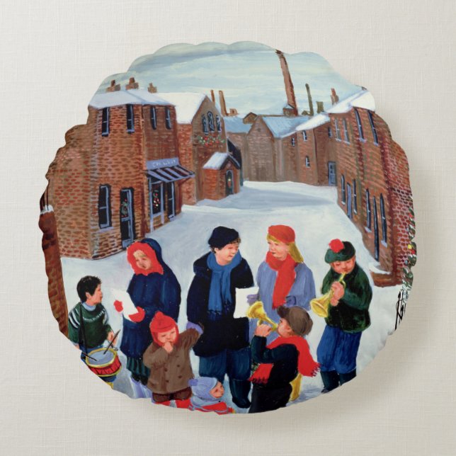 Carol Singers Round Pillow (Front)