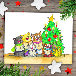 Carol Singing Cats Postcard