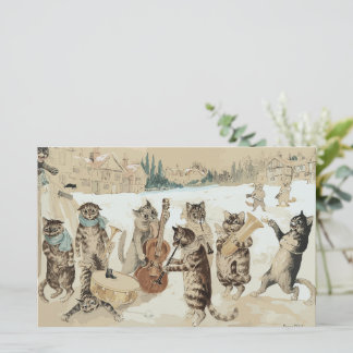 Carol Singing Cats Watercolor by L.W. Wain