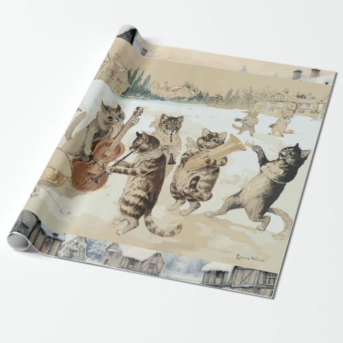 Carol Singing Cats Watercolor by LW Wain Wrapping Paper