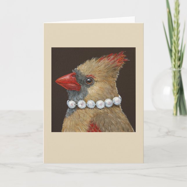 Carol the cardinal with pearls greeting card (Front)