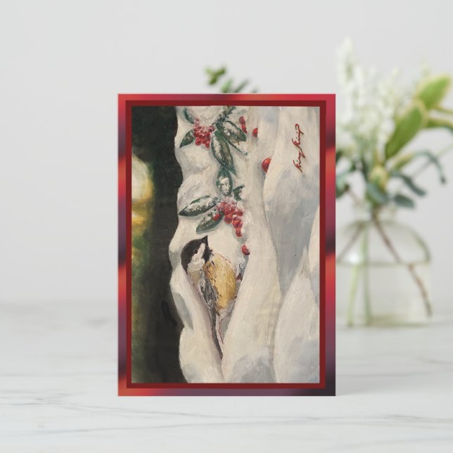 Carol the Chick-a-Dee with Mistletoe Flat Card  (Standing Front)