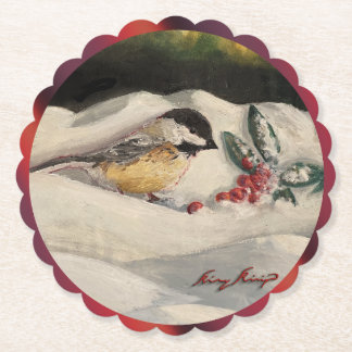 Carol the Chick-a-Dee with Mistletoe  Paper Coaster
