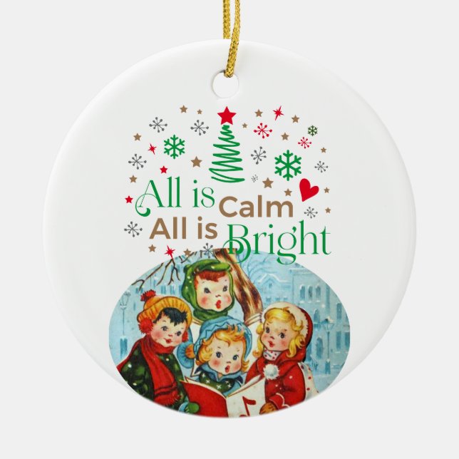 CAROLERS Silent Night All is Calm Family Photo Ceramic Ornament (Front)