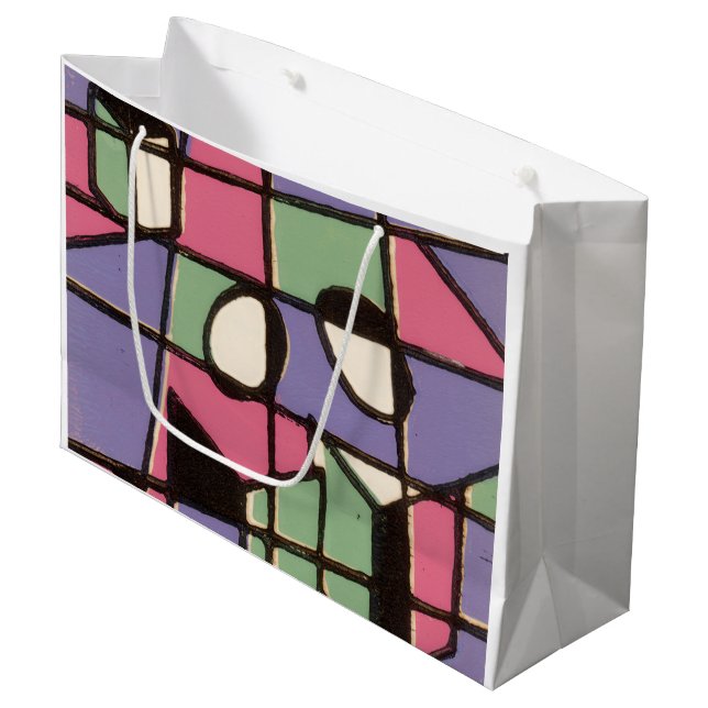 Carolers Stainglass Large Gift Bag (Front Angled)