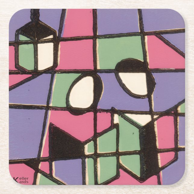 Carolers Stainglass Square Paper Coaster (Front)